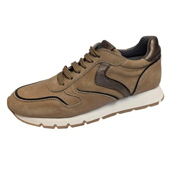 Voile Blanche Julia Brown Tan Sneaker with Bronze Leather Wavy Stripe 38 US 8 - Picture 1 of 10